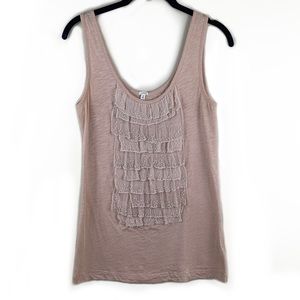 J Crew Nude/Blush Pink Beaded Ruffle Tank